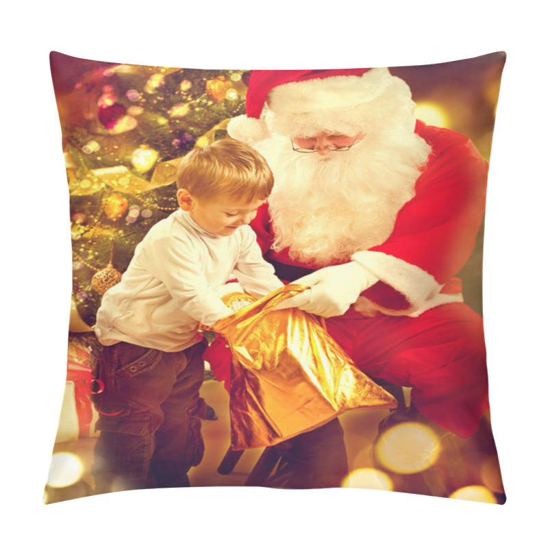 Personality  Little Boy Looking For Christmas Gift In Santa Claus Bag Pillow Covers