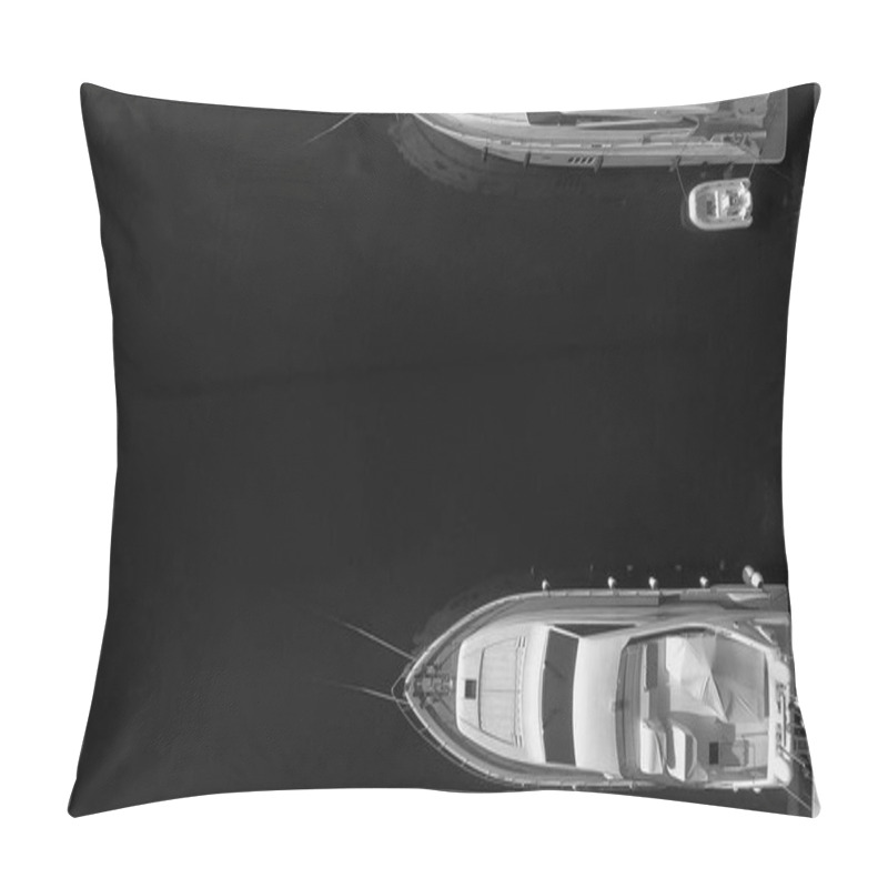 Personality  Overhead Aerial View Of Anchored Boats In A Small Port Pillow Covers