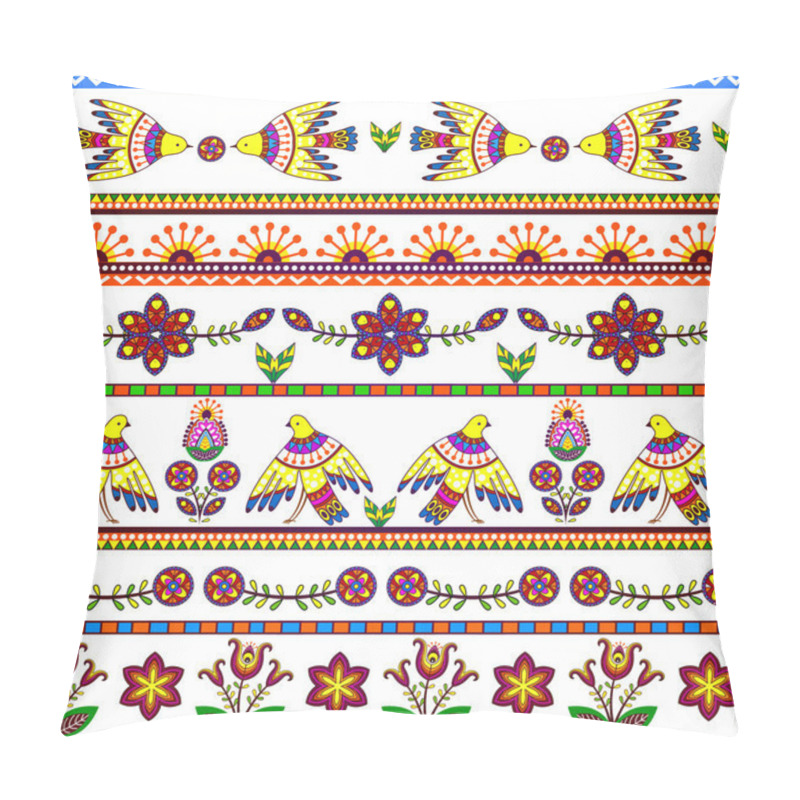 Personality  Seamless Pattern With Birds And Flowers. Floral Stripes Background, Tribal Texture. Vector, EPS10. Pillow Covers