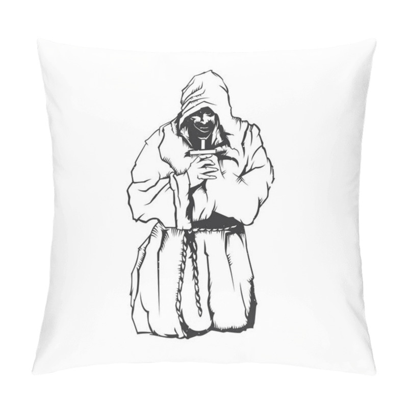 Personality  Isolated Illustration Of Praying Monk Pillow Covers