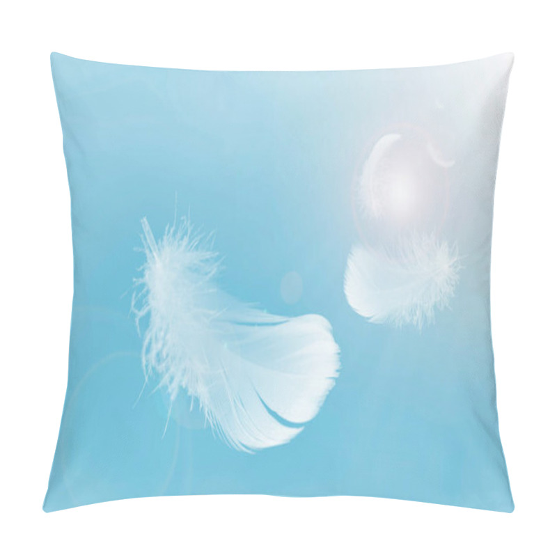 Personality  Lightly Soft Of White Fluffy Feathers Floating In The Sky. Swan Feather Flying On Heavenly In Concept. Pillow Covers