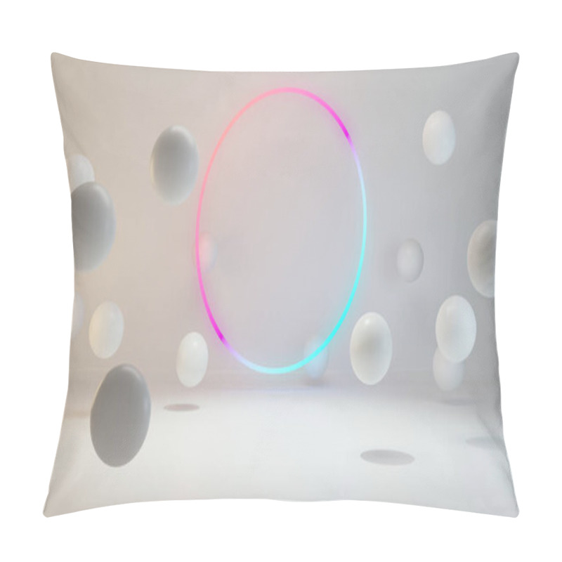 Personality  Product Display Area Concept Created With Globe Shapes And Circle Neon Light Background 3D Rendering Pillow Covers