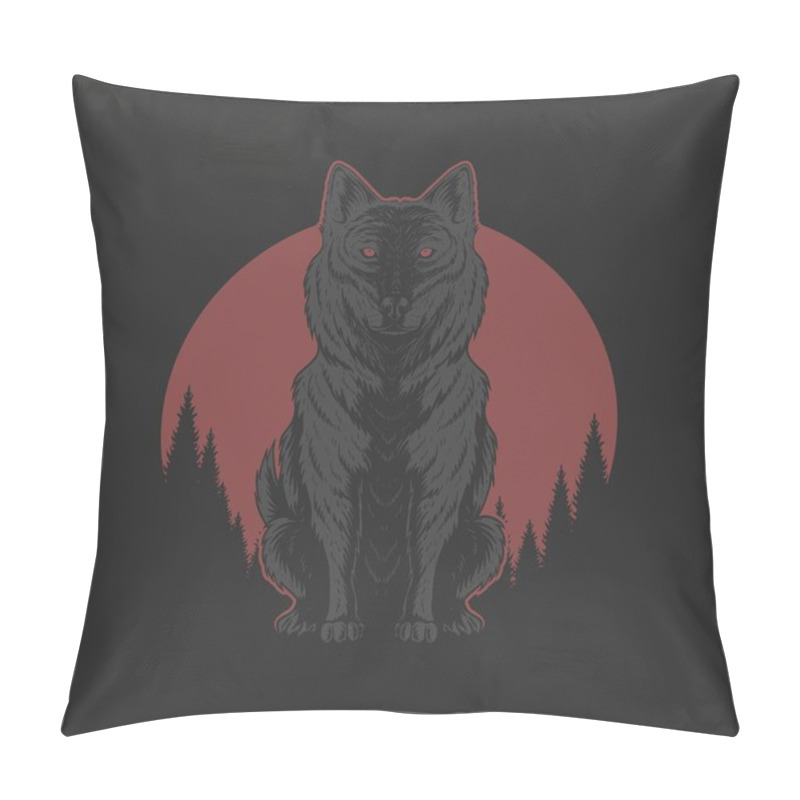 Personality  Wolf Red Moon Illutration For Your Company Or Brand Pillow Covers