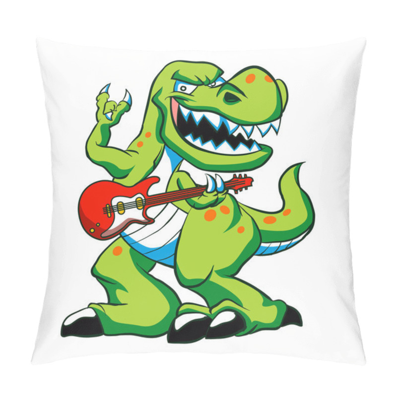 Personality  Dino Rock Plays A Guitar.dinosaur Cartoon. Pillow Covers