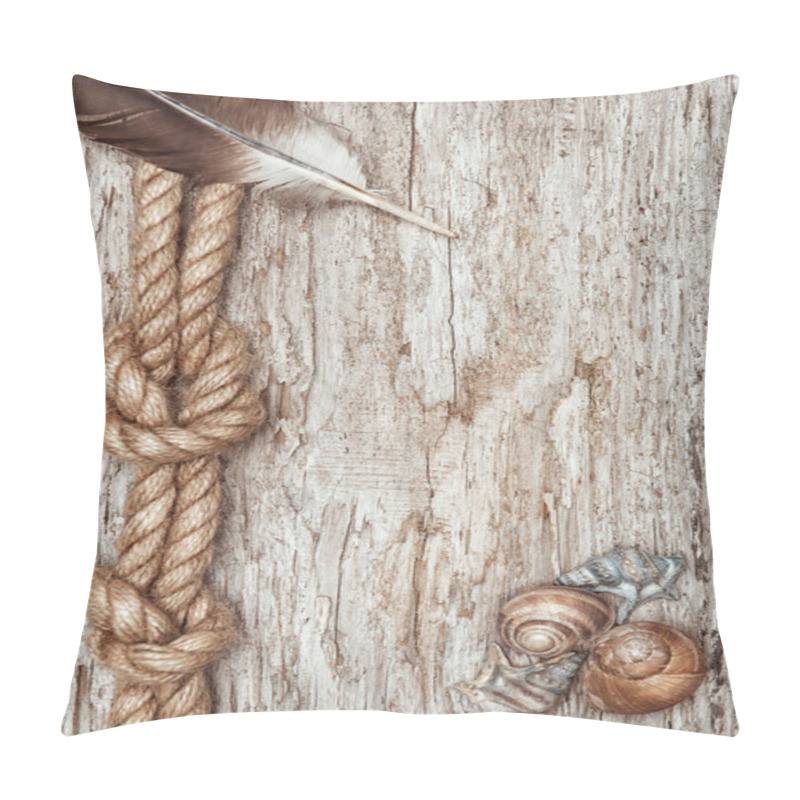 Personality  Ship Rope, Shells, Feather And Old Wood Border Pillow Covers