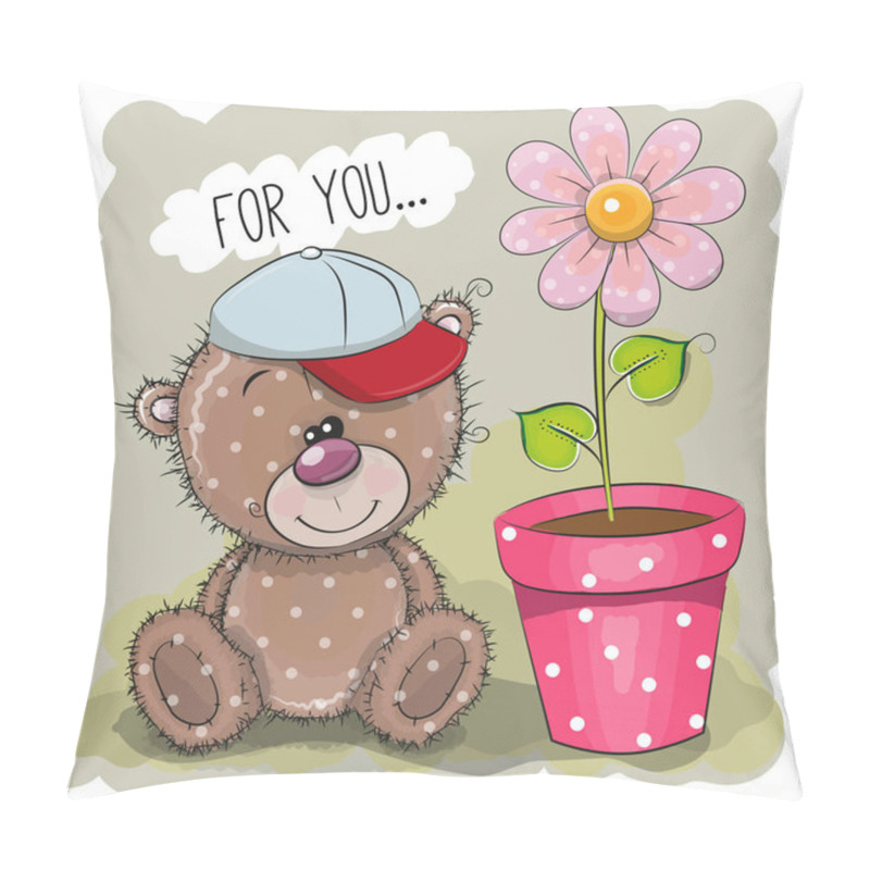 Personality  Greeting Card Teddy Bear With A Flower Pillow Covers