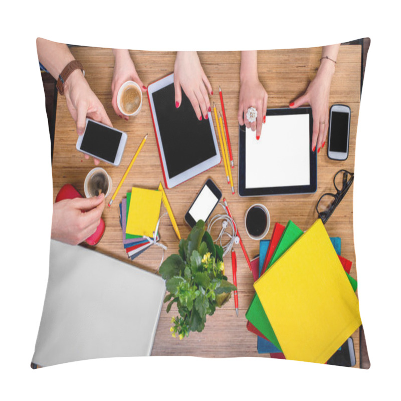 Personality  Working On Table With Gadgets Pillow Covers