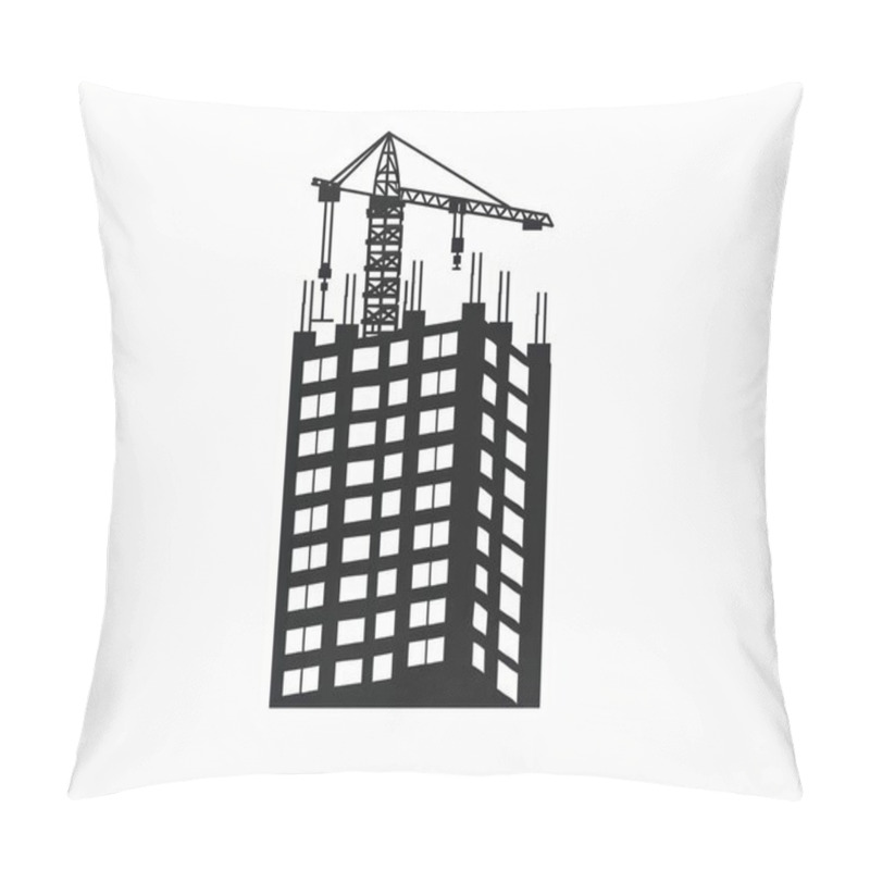 Personality  Silhouette Of A Modern Skyscraper Under Construction, Showcasing A Crane Against A Stark White Background. Pillow Covers