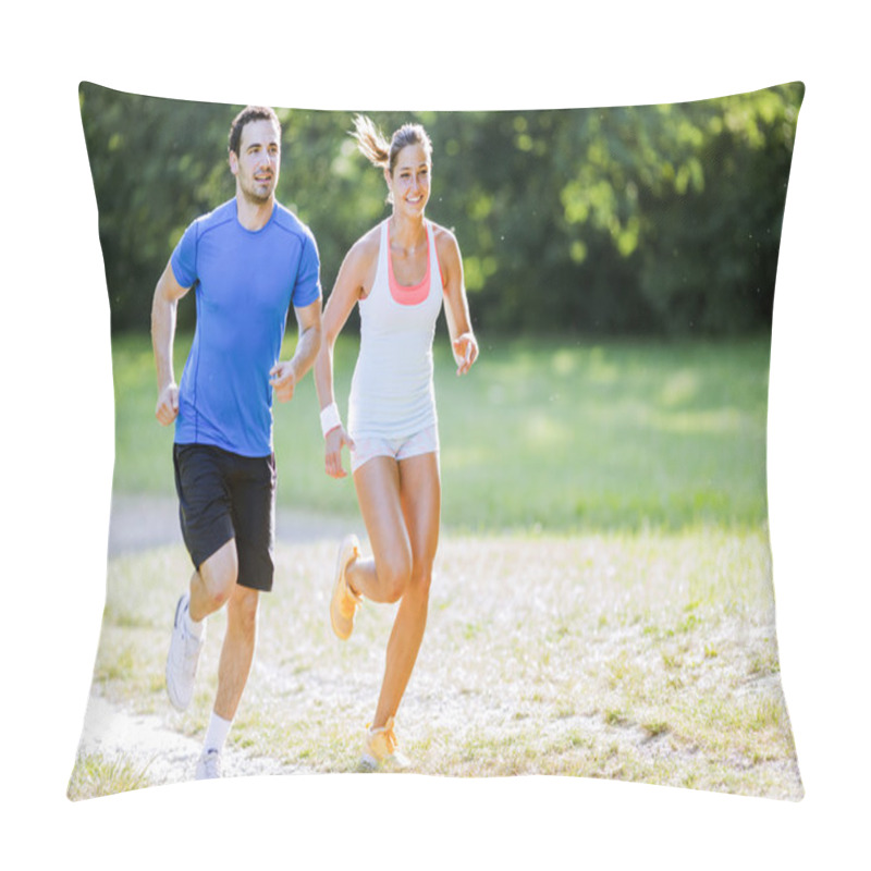 Personality  Young People Jogging In Nature Pillow Covers