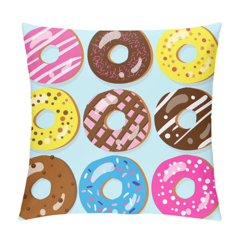 Personality  Set Of 9 Assorted Doughnut Icons With Different Toppings Pillow Covers