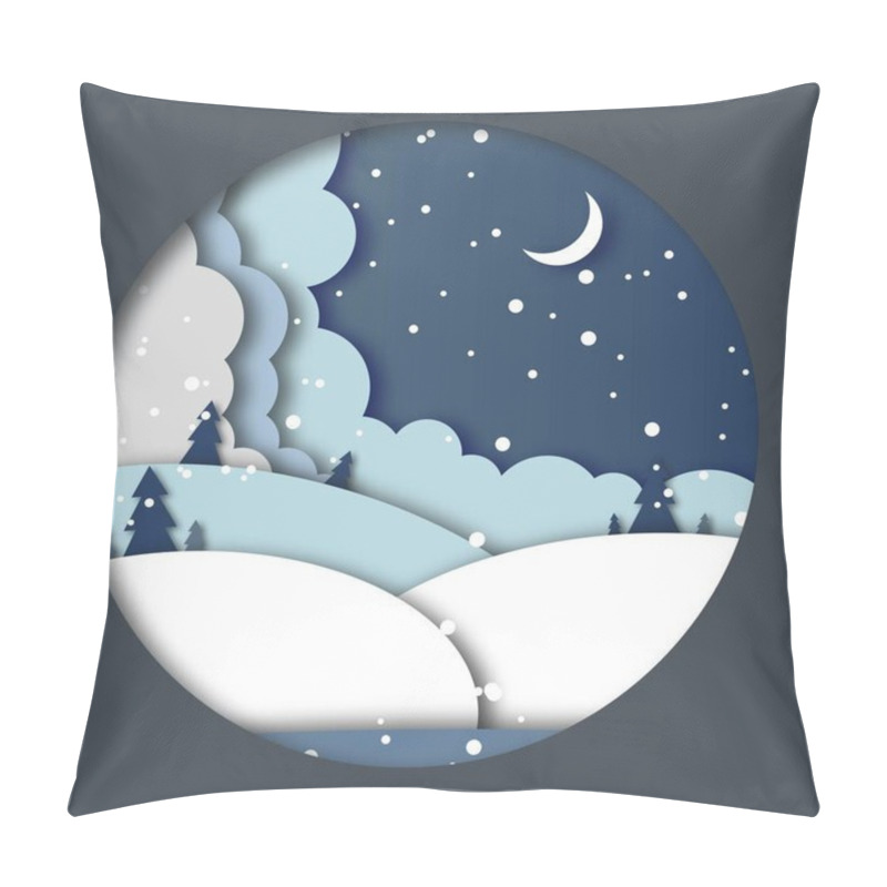 Personality  Paper Effect Illustrator Winter. Night. Snowflakes. Christmas Trees Pillow Covers