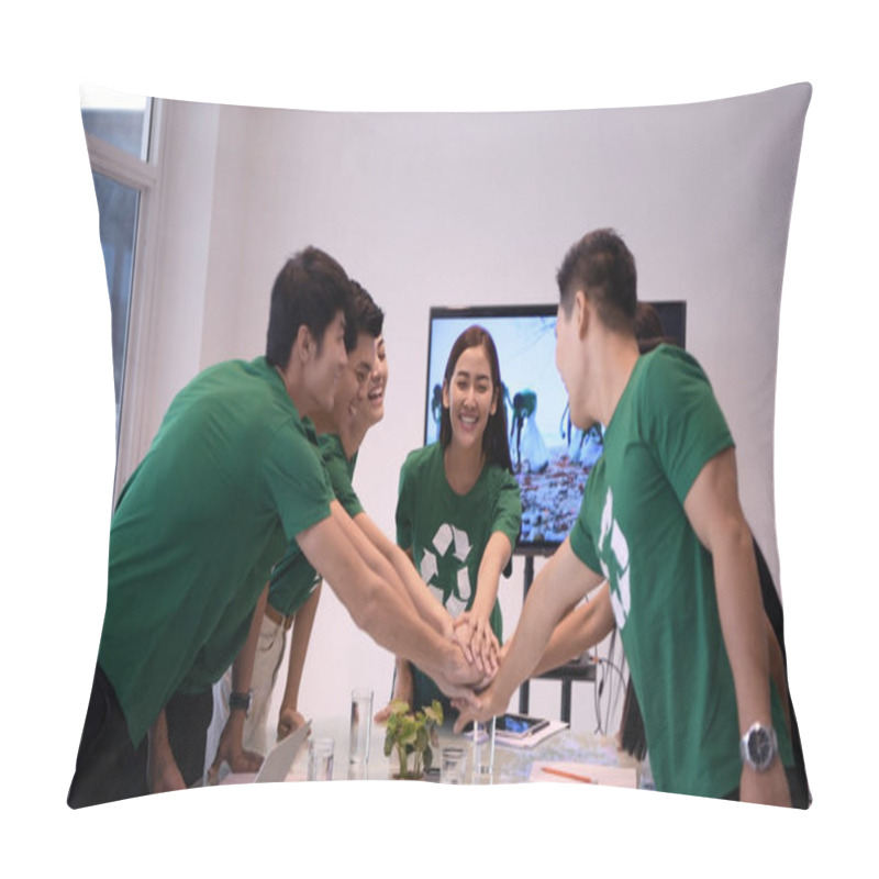 Personality  Participation Concept. Everyone Collaborates To Collect Garbage  Pillow Covers