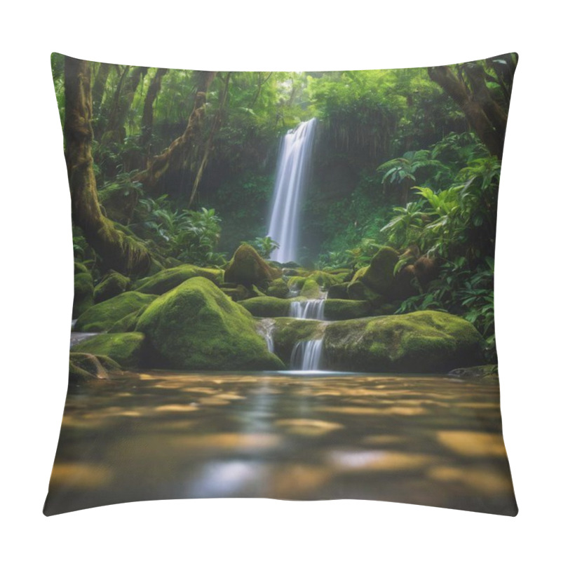 Personality  Majestic Waterfall Cascading Through Lush Jungle Foliage Pillow Covers