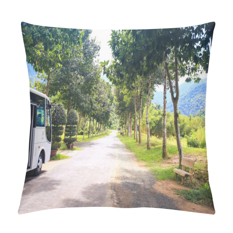 Personality  Tourist Bus On Road In Park In Vietnam Pillow Covers