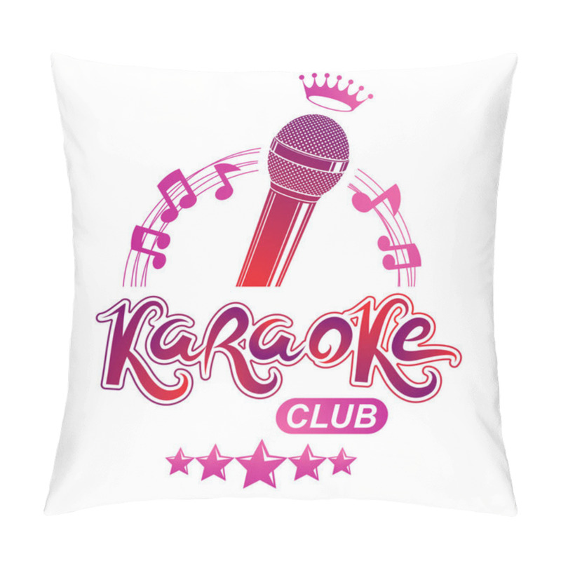 Personality  Studio Microphone Audio Equipment Composed With Royal Crown And Musical Notes, Can Be Used As Vector Emblem For Karaoke Club Advertising And Nightclub Discotheque Invitation Poster. Pillow Covers