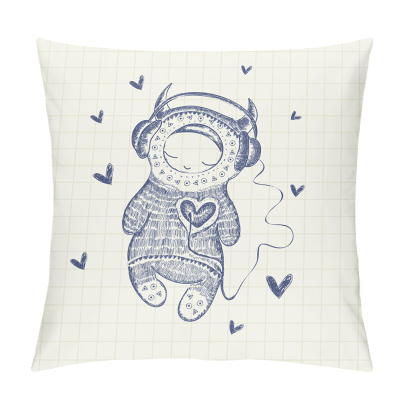 Personality  Illustration With Monster And Headphones Pillow Covers