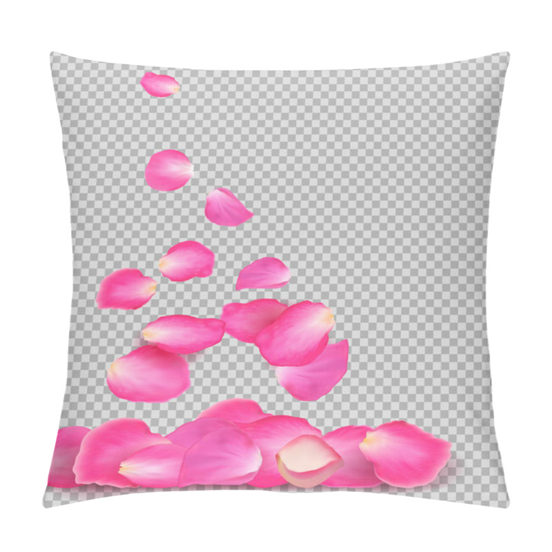 Personality  Abstract Background With Realistic Flying Pink Rose Petals On A White Transparentt Background. Vector Illustration. EPS 10. Pillow Covers