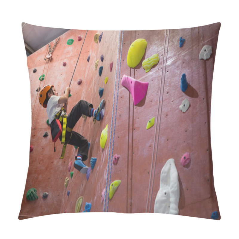 Personality  Determined Boy Practicing Rock Climbing Pillow Covers