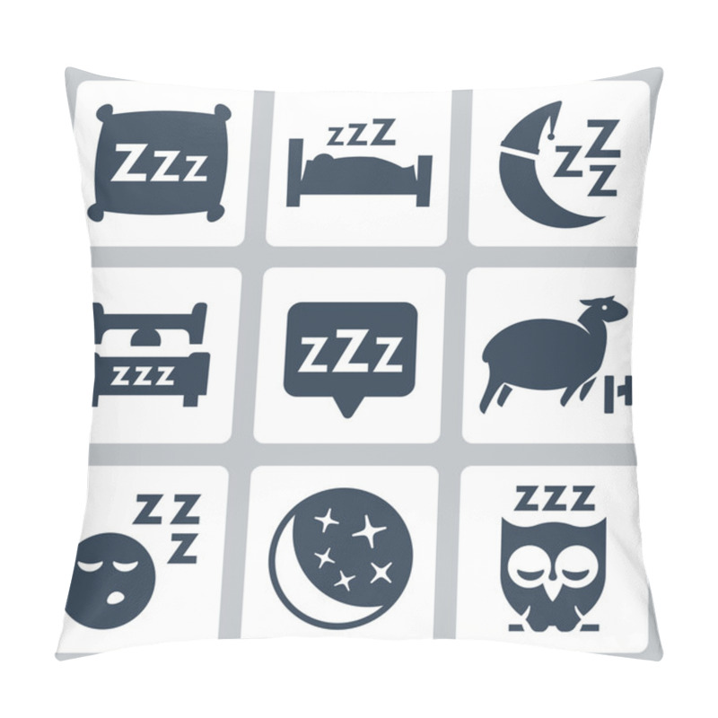 Personality  Vector Isolated Sleep Concept Icons Set: Pillow, Bed, Moon, Sheep, Owl, Zzz Pillow Covers