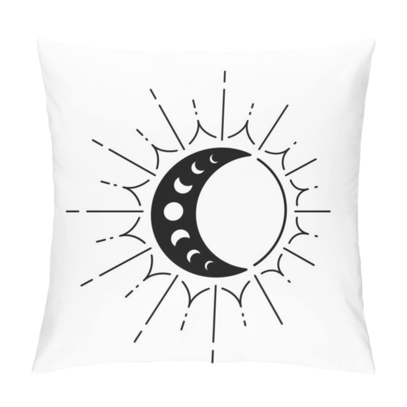 Personality  Moon Sun Vector Logo. Line Mystic Symbol In Minimal Flat Linear Style. Magic Boho Astrology, Astronomy Illustration Template Pillow Covers