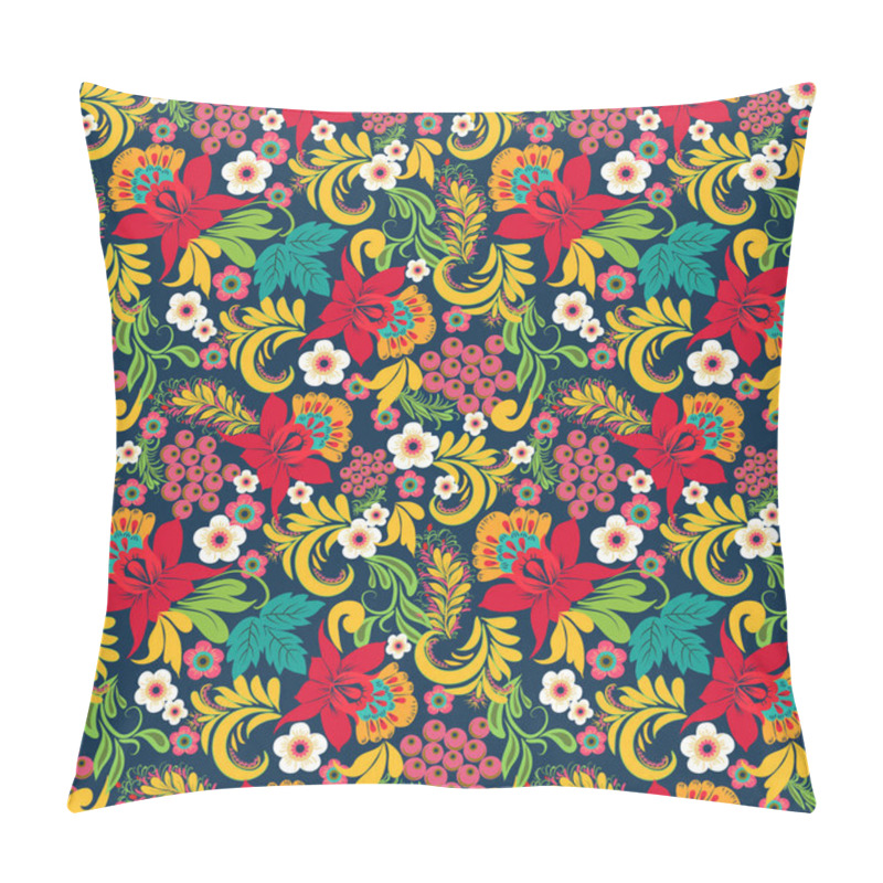 Personality  Abstract Floral Seamless Onate Pattern In Style Hohloma Traditio Pillow Covers