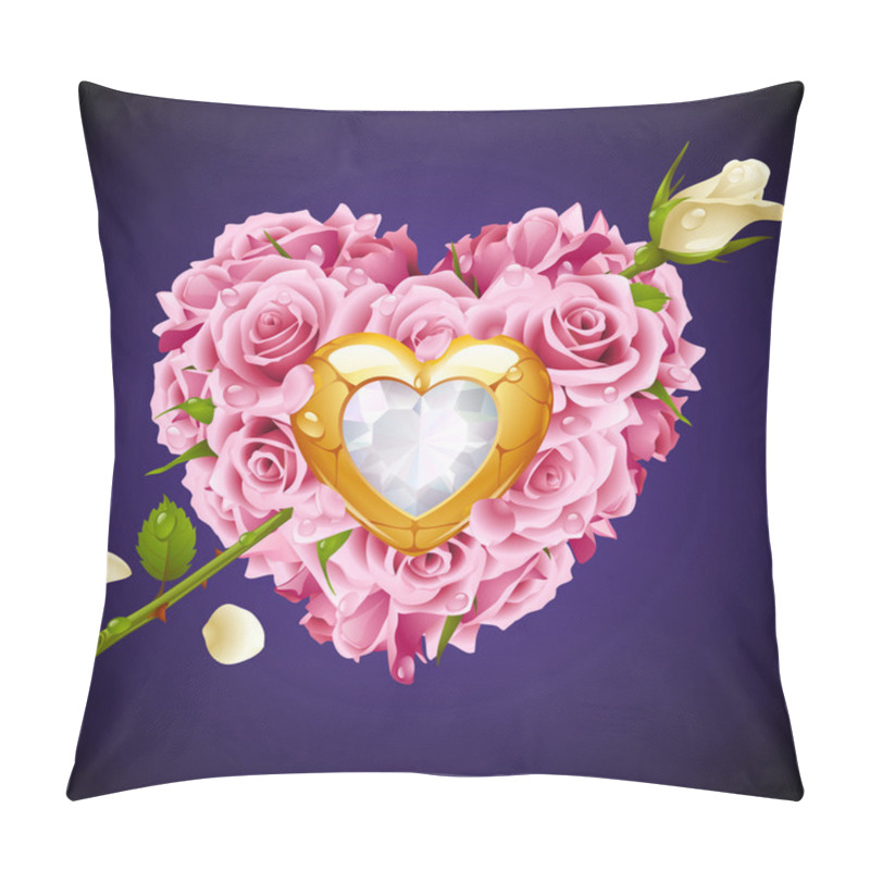 Personality  Vector Pink Roses, Golden Jewel And White Crystal Pillow Covers