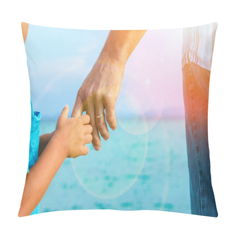 Personality  Hands Of Happy Parent And Child At Sea Greece Background Pillow Covers