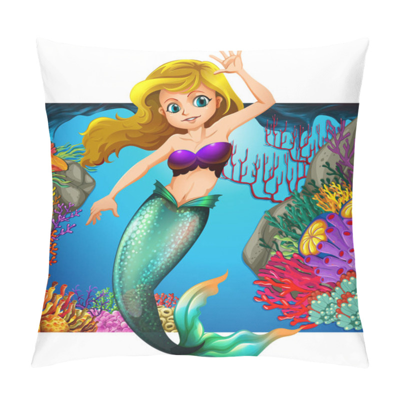 Personality  Mermaid And Underwater Scene In Background Pillow Covers