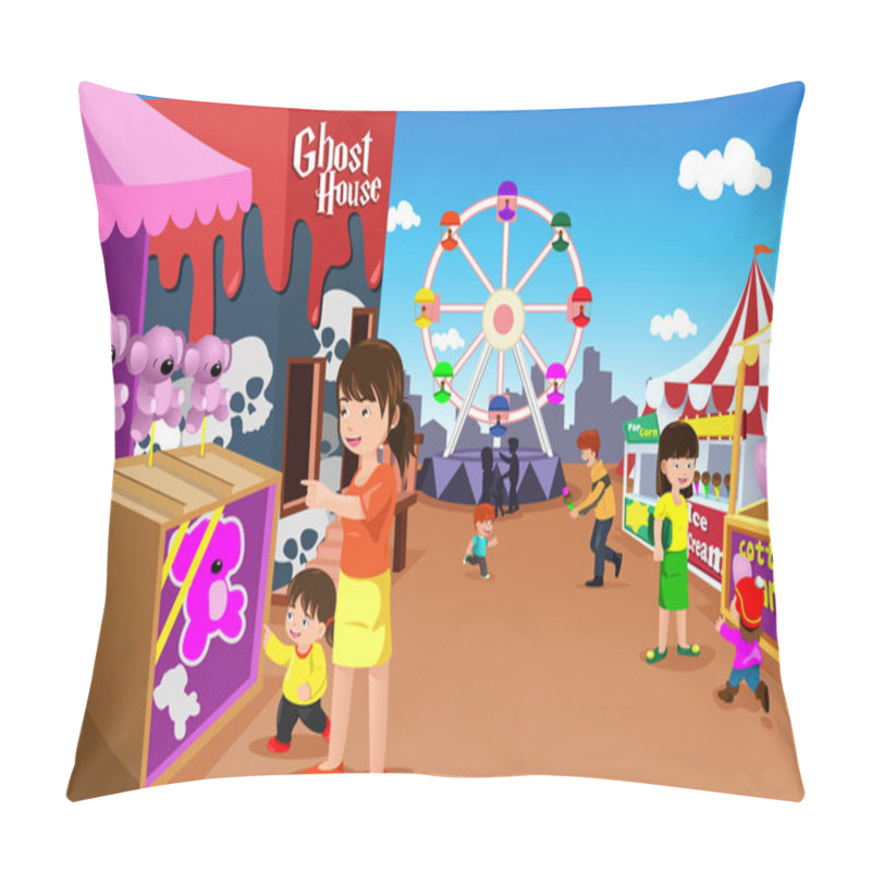 Personality  Family Playing In An Amusement Park Pillow Covers