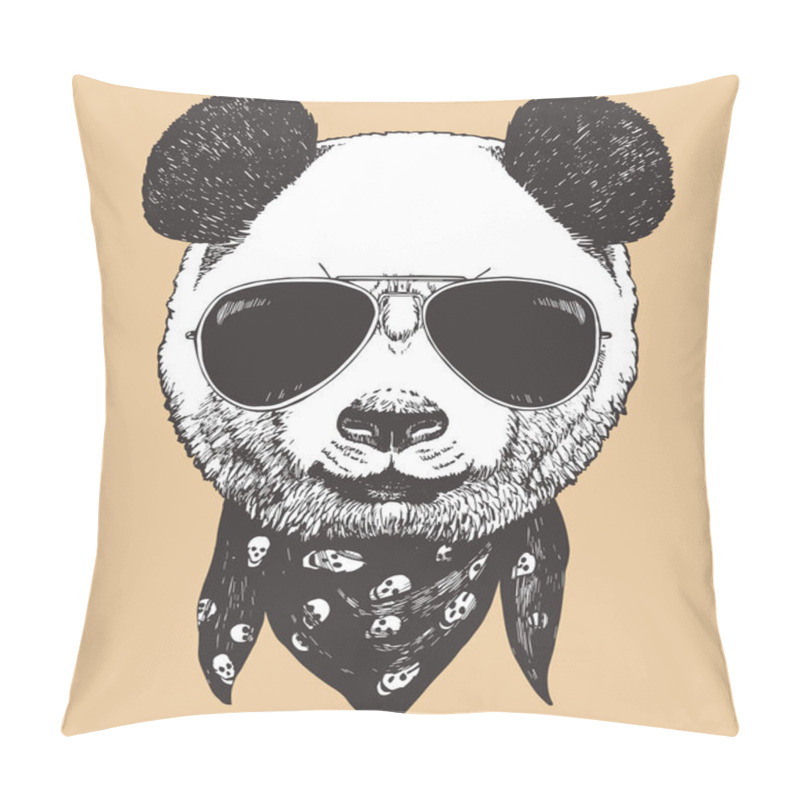 Personality  Head Of Panda Wearing Sunglasses. Hipster Animal. Pillow Covers