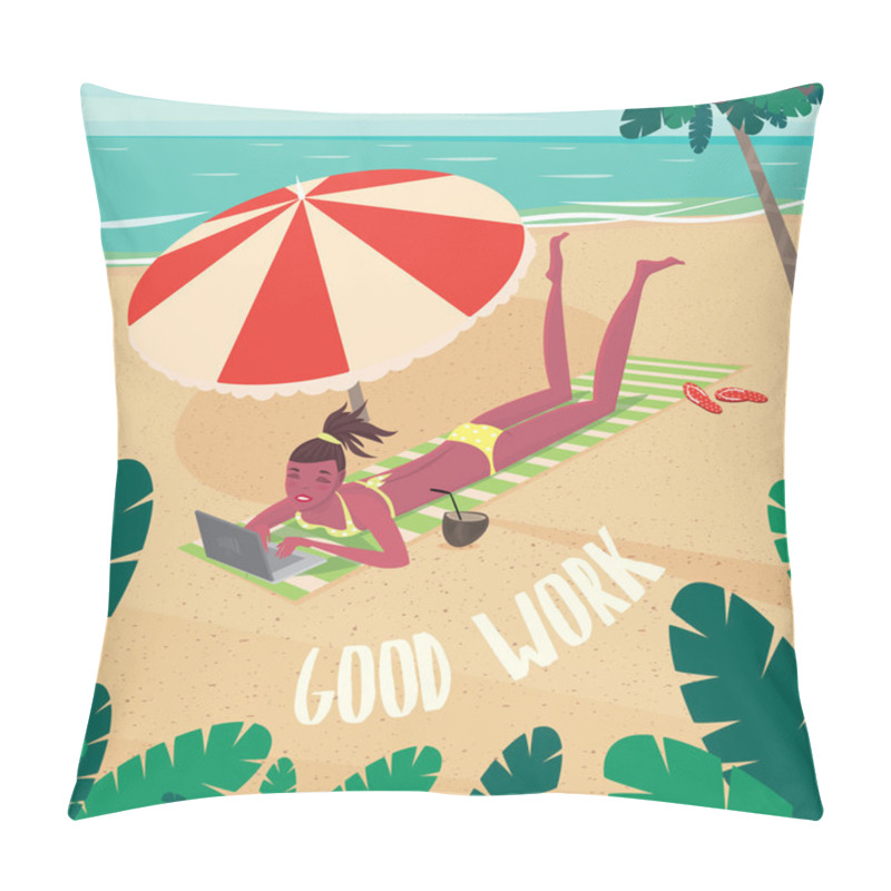 Personality  Cute Girl Working By The Sea Pillow Covers