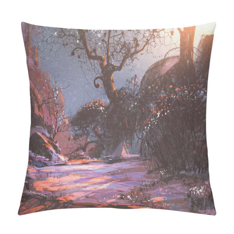 Personality  Beautiful Winter Sunset With Fantasy Trees In The Snow Pillow Covers