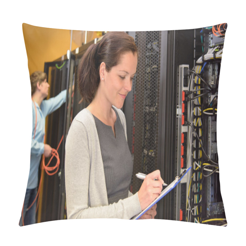 Personality  Woman IT Engineer In Server Room Pillow Covers