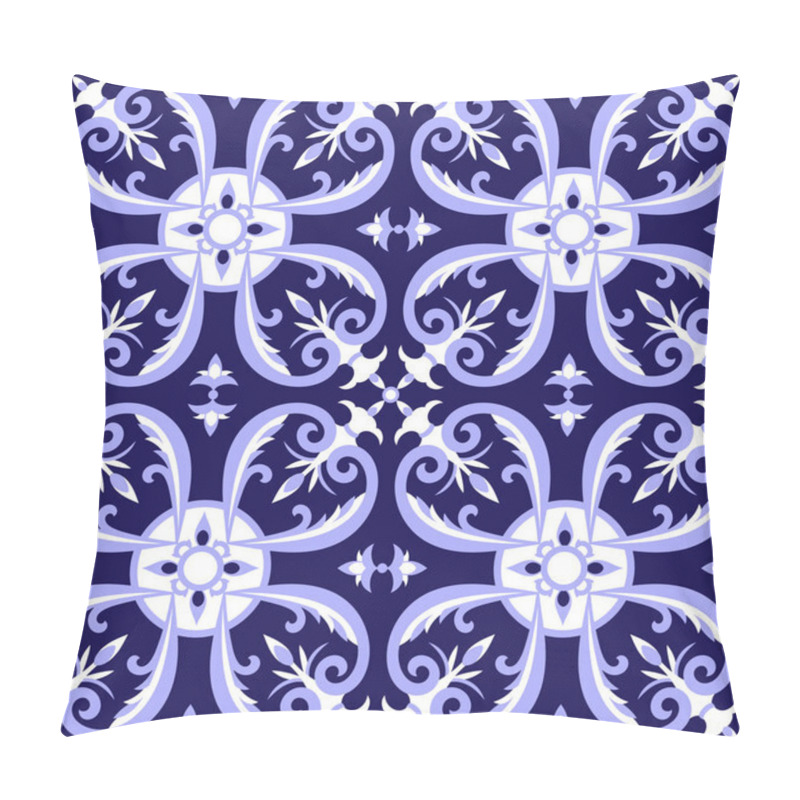 Personality  Mexican Tiles Pattern Vector With Blue And White Ornaments. Portugal Azulejo, Talavera, Delft Dutch, Italian Majolica Or Spanish Motifs. Tiled Floor Background For Ceramic Or Fabric Design. Pillow Covers