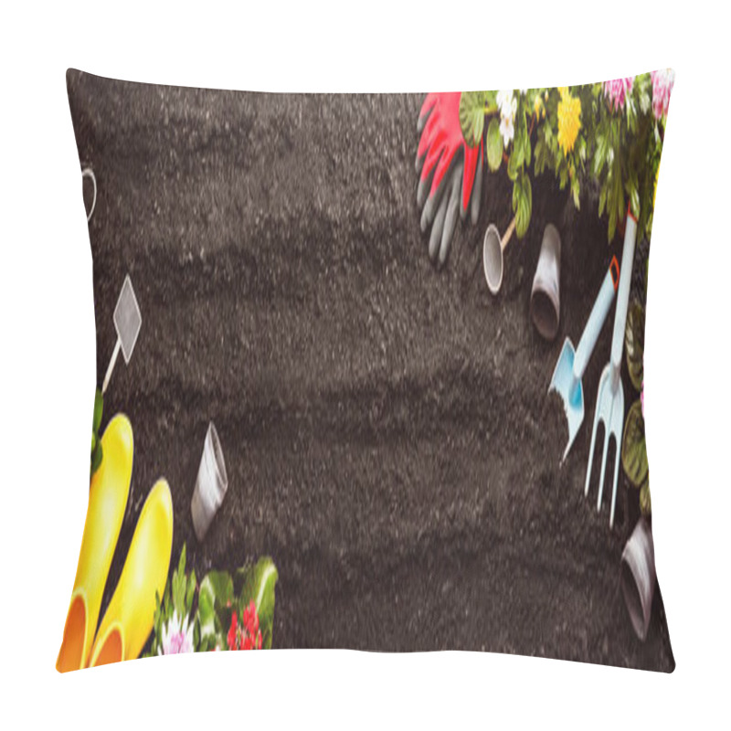 Personality  Gardening Tools On Soil Background Pillow Covers