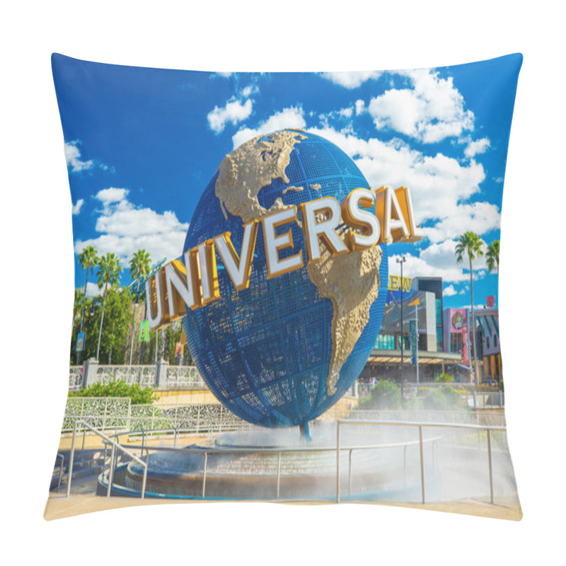 Personality  ORLANDO, USA - 23 NOVEMBER 2018: Famous Universal Globe At Universal Studios In Orlando, Florida Pillow Covers