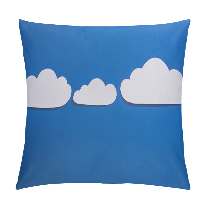 Personality  Top View Of White Paper Cut Clouds On Blue Background Pillow Covers