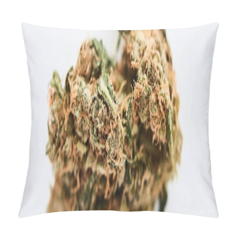 Personality  Close Up View Of Marijuana Bud Isolated On White, Panoramic Shot Pillow Covers