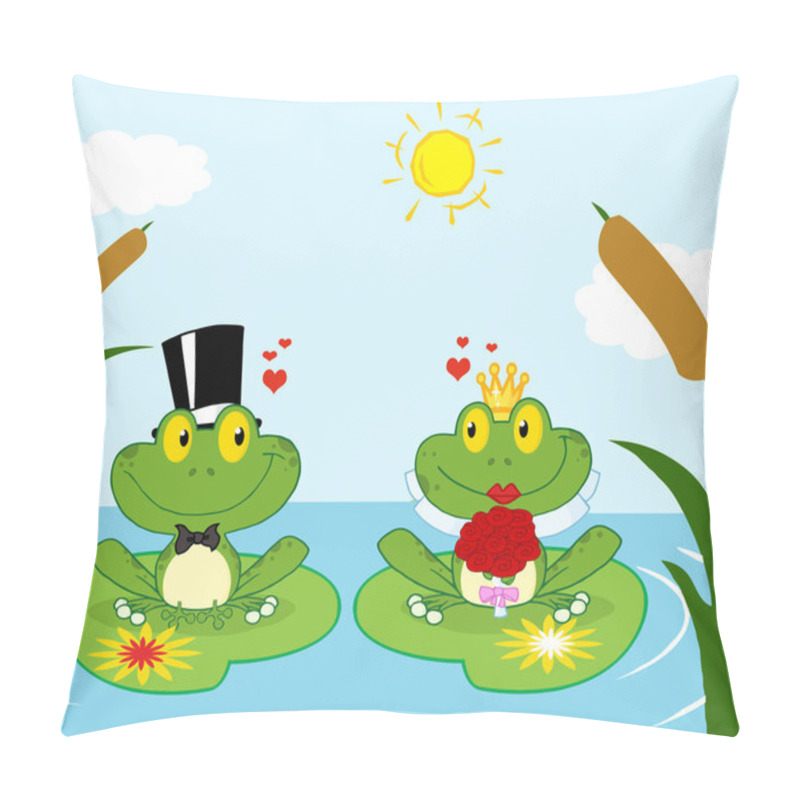 Personality  Frog Bride And Groom On A Pond Pillow Covers