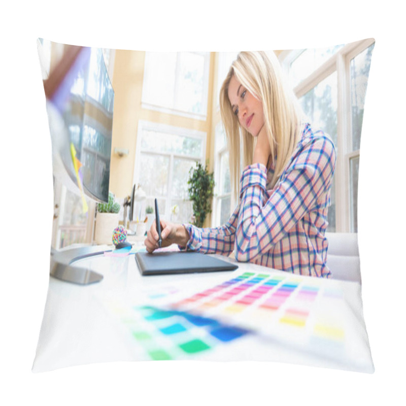 Personality  Graphic Designer Using Graphic Tablet Pillow Covers