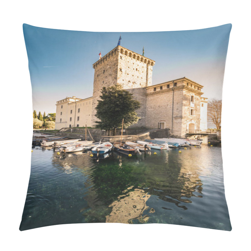 Personality  Castle Of Scaligero, Famous Landmark Of The Lake Garda, Italy. Pillow Covers