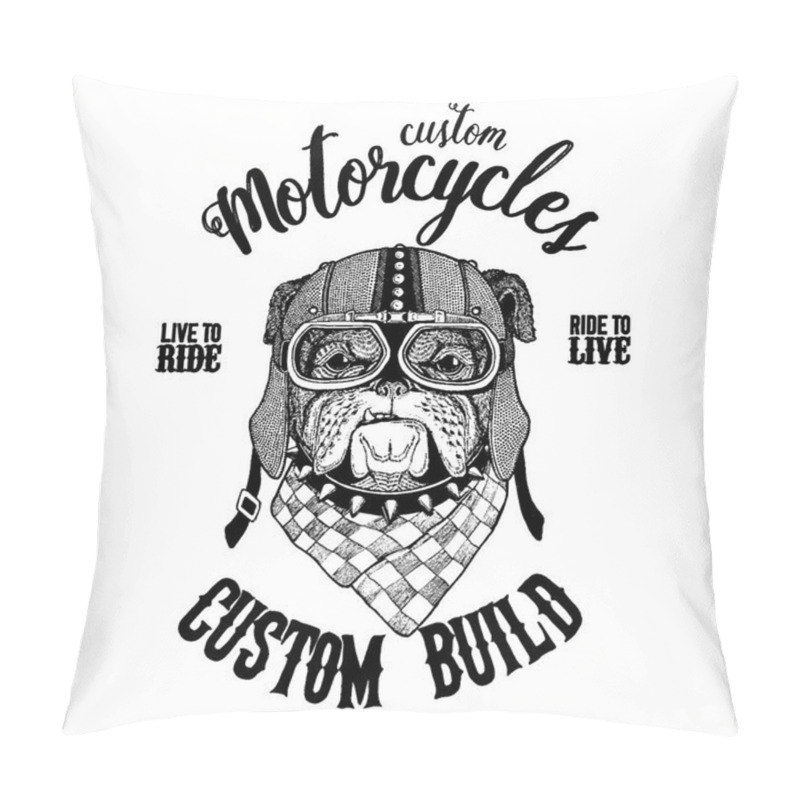 Personality  Bulldog, Dog. Biker, Motorcycle Animal. Hand Drawn Image For Tattoo, Emblem, Badge, Logo, Patch, T-shirt Pillow Covers