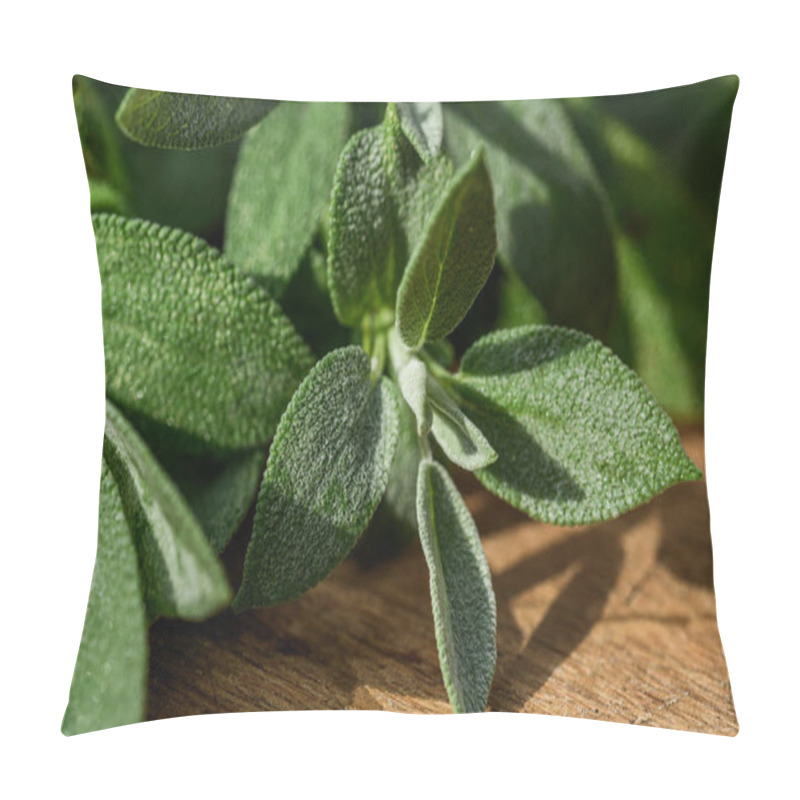 Personality  Fresh Organic Sage Leaves Over A Wood Cutting Board Pillow Covers