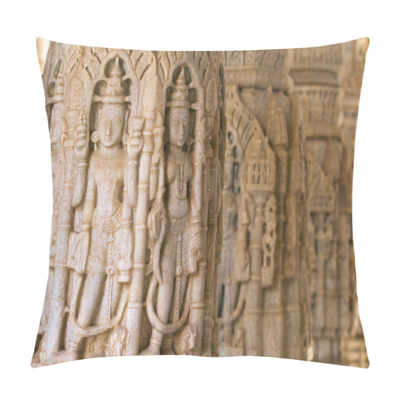 Personality  Carvings In Chaumukha Temple In Ranakpur, Rajasthan, India Pillow Covers