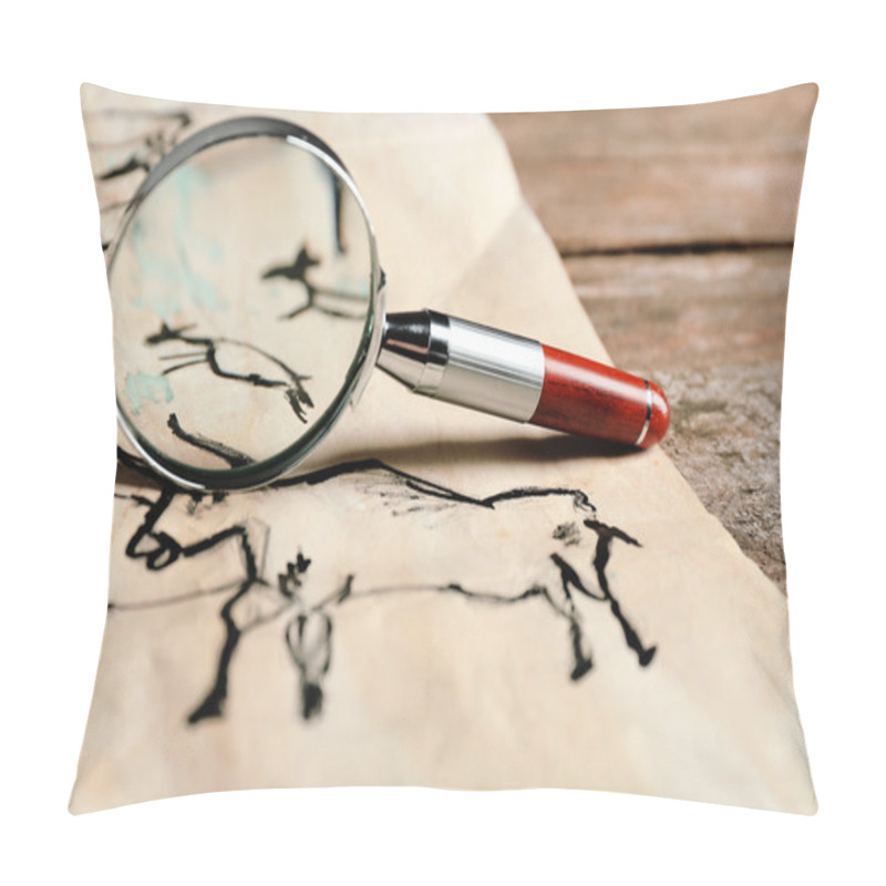 Personality  Rock Paintings With Magnifier On Paper On Wooden Table Close Up Pillow Covers