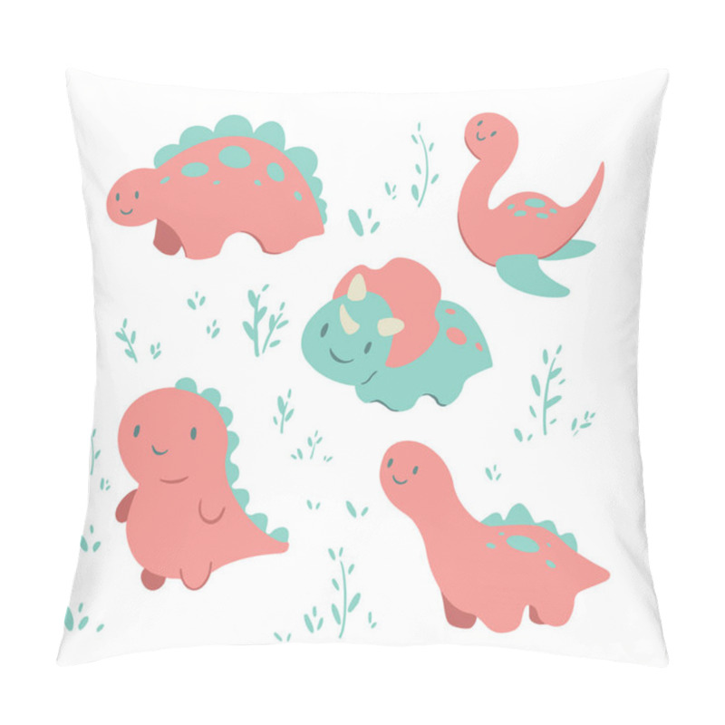 Personality  Cute Childrens Clipart Dinosaurs, Textile, Pattern. Different Dinosaurs Will Decorate Your Home In The Form Of Textiles, Posters Or Wallpapers. The Kids Will Love It. Pillow Covers