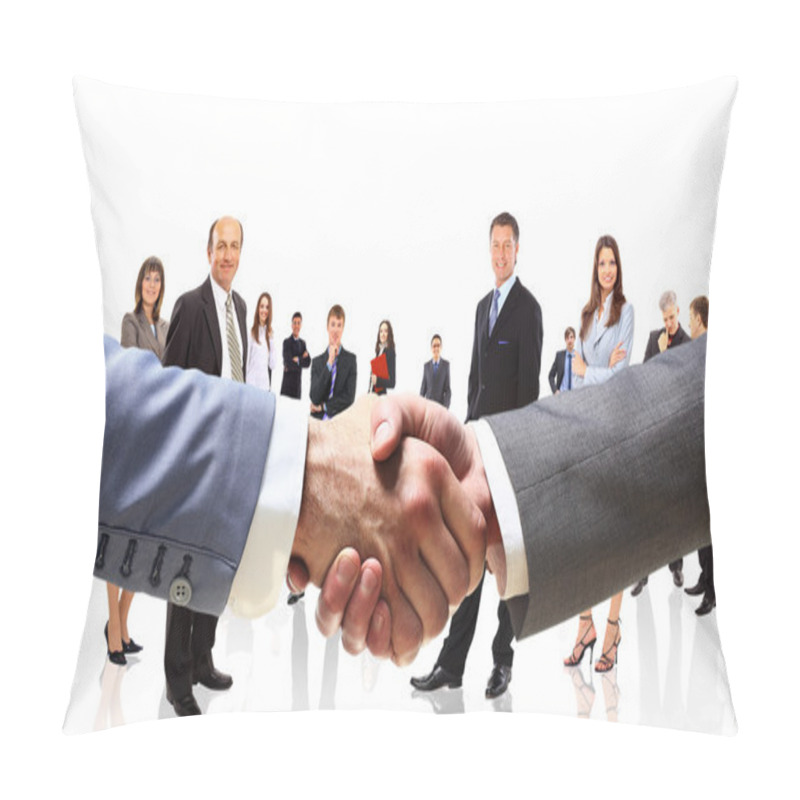 Personality  Handshake On The Background Group Of Business People Pillow Covers