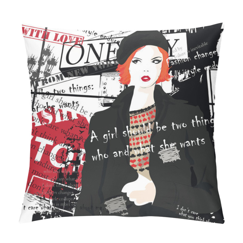 Personality  Fashion Girl In Sketch-style. Pillow Covers