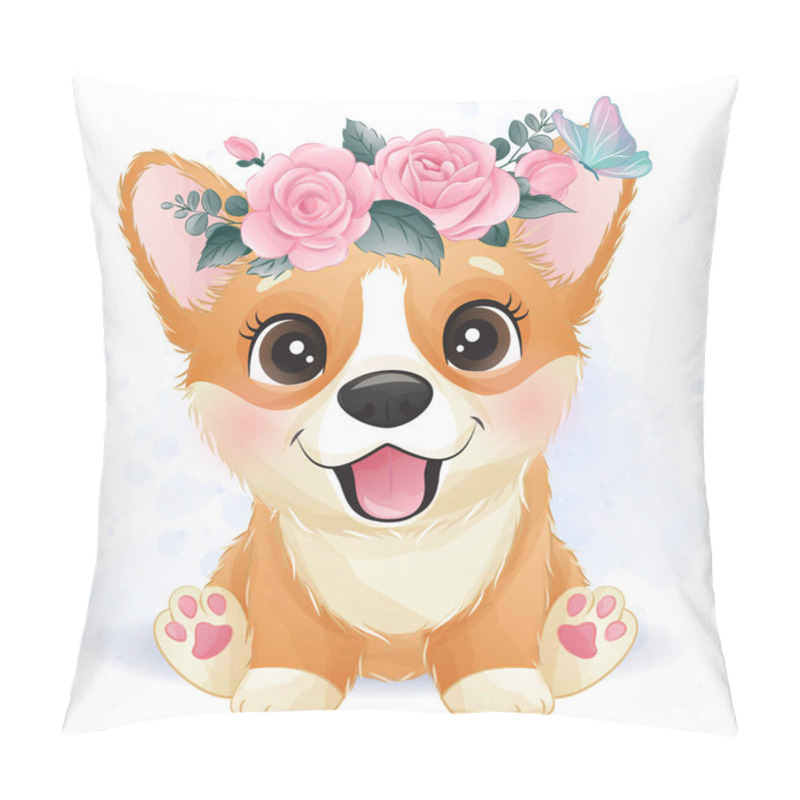 Personality  Cute Little Corgi With Roses Portrait Pillow Covers