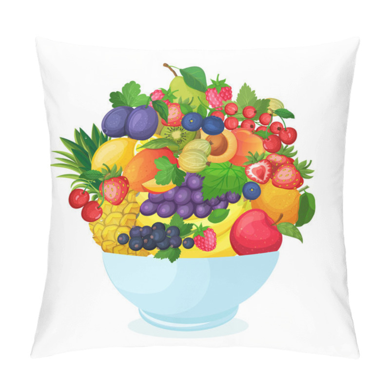 Personality  Bowl Of Cartoon Fresh  Fruit And Berries. Pillow Covers